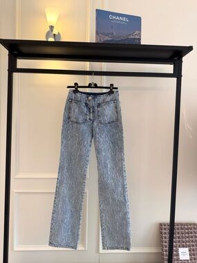 🚩steal CHANEL Light Blue Patterned Straight-Leg Jeans